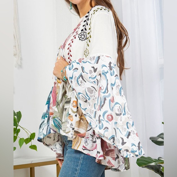 #65 CLOSEOUT FIRM 🌸New! Boho Embroidered Multi Colored Kimono Duster - Picture 2 of 4